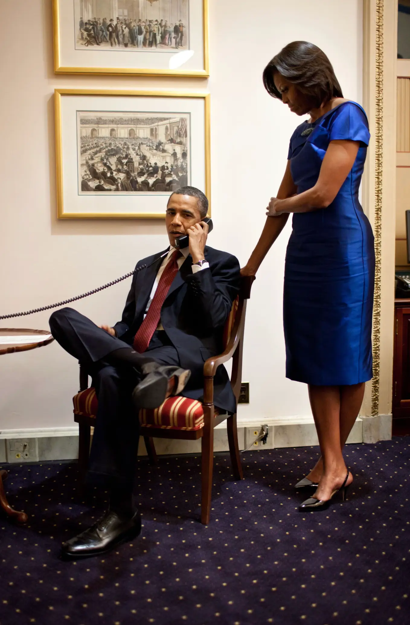President Barack Obama pictured on the phone as he approves the use of force to rescue Jessica and Poul (The White House)