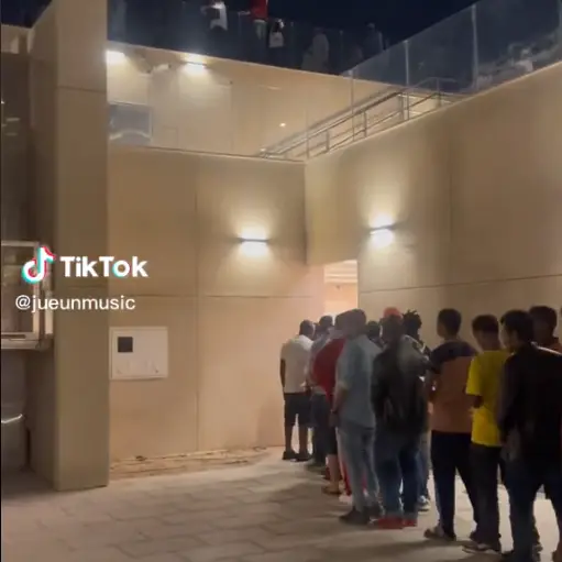 The line for the men's loos appeared never ending.