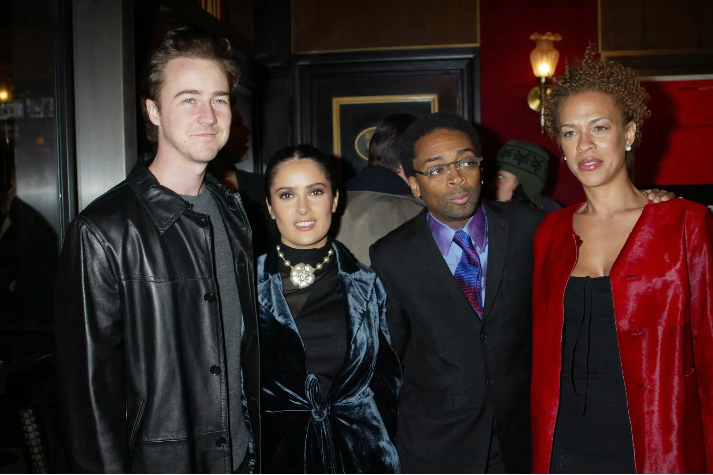 dward Norton, Salma Hayek, Spike Lee, Tonya Lewis Lee seen at the 25th Hour premiere (Sylvain Gaboury/FilmMagic)