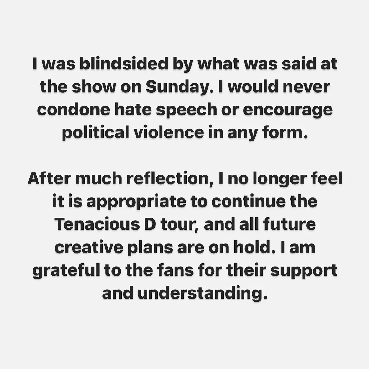 Jack Black has cancelled the rest of the Tenacious D tour. (jackblack/Instagram)