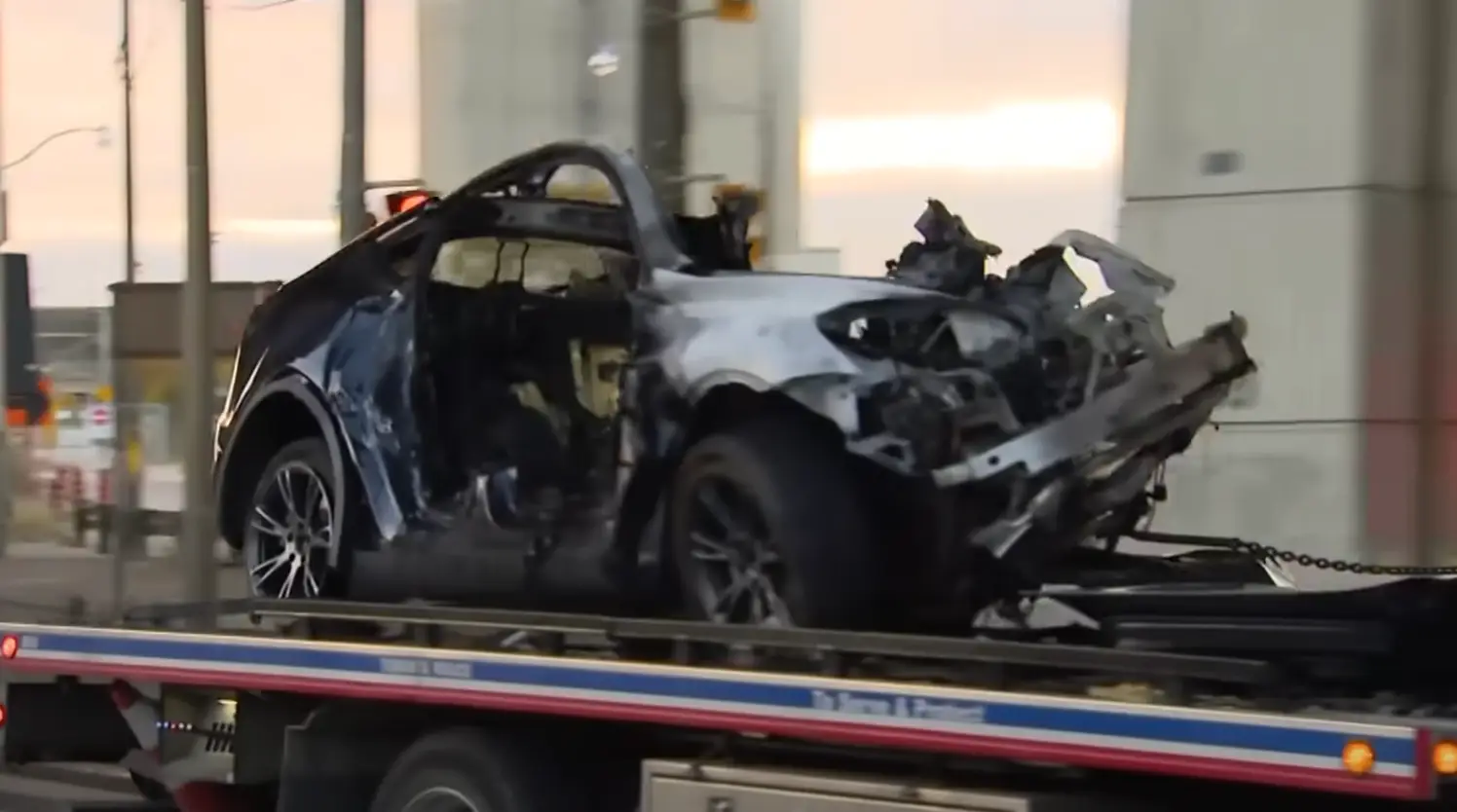 The vehicle was badly damaged in the ordeal (City News/YouTube)