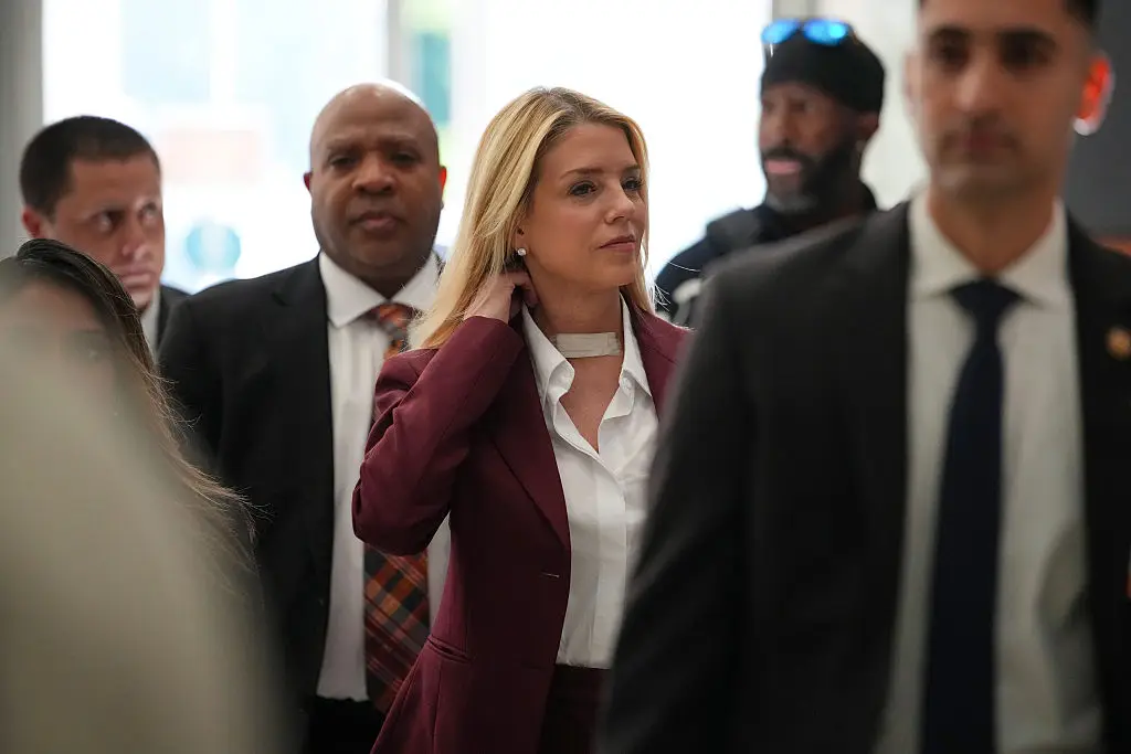 Bondi was seen arriving to testify at a closed-door interview with the House Oversight Committee (Photo by Andrew Harnik/Getty Images)