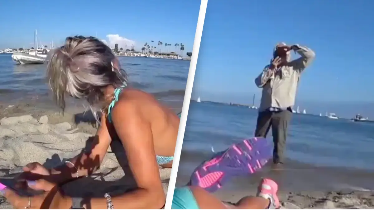Twitch streamer mortified after catching older man filming her on beach