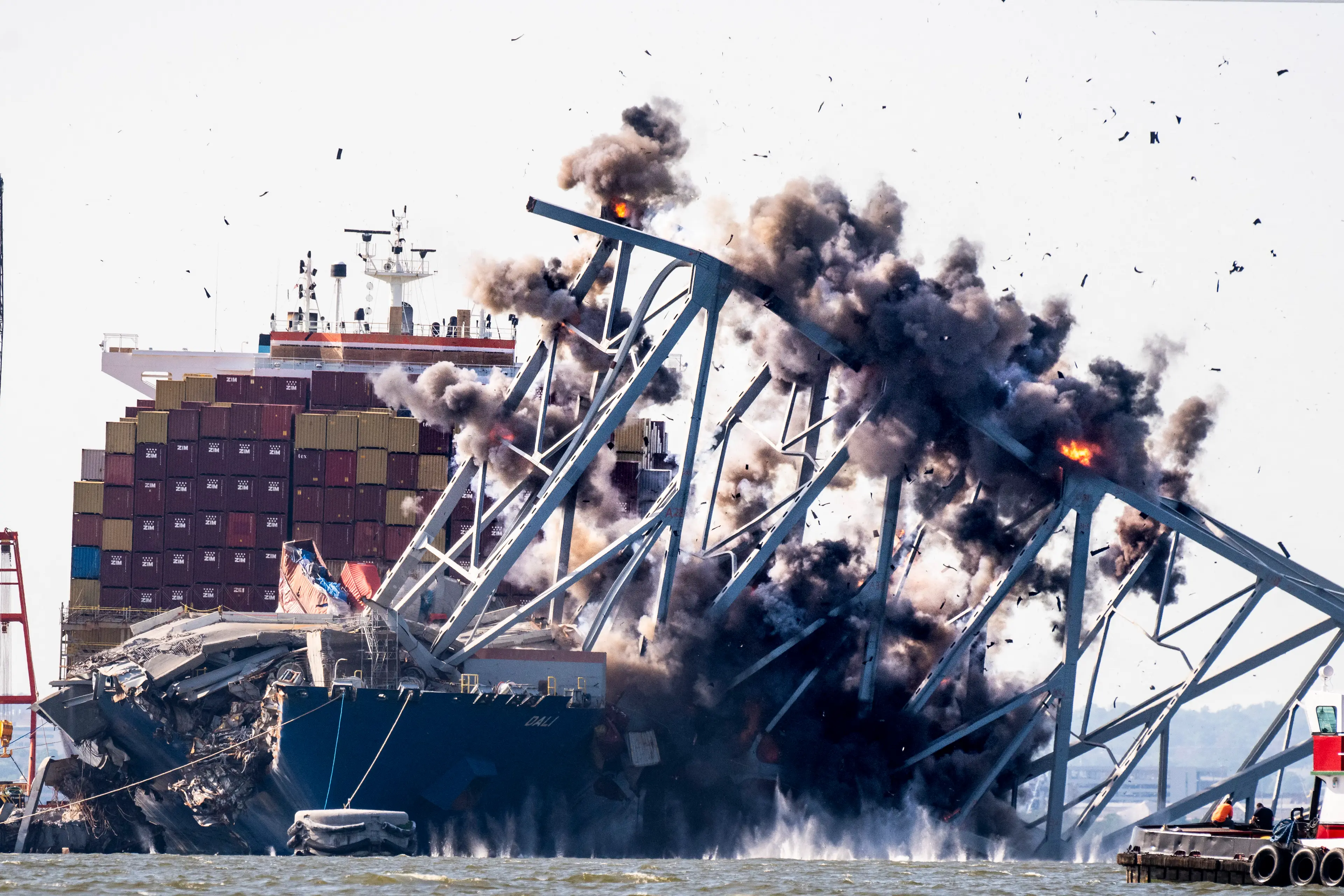 Controlled explosions around the ship were carried out on May 13. (ROBERTO SCHMIDT/AFP via Getty Images)
