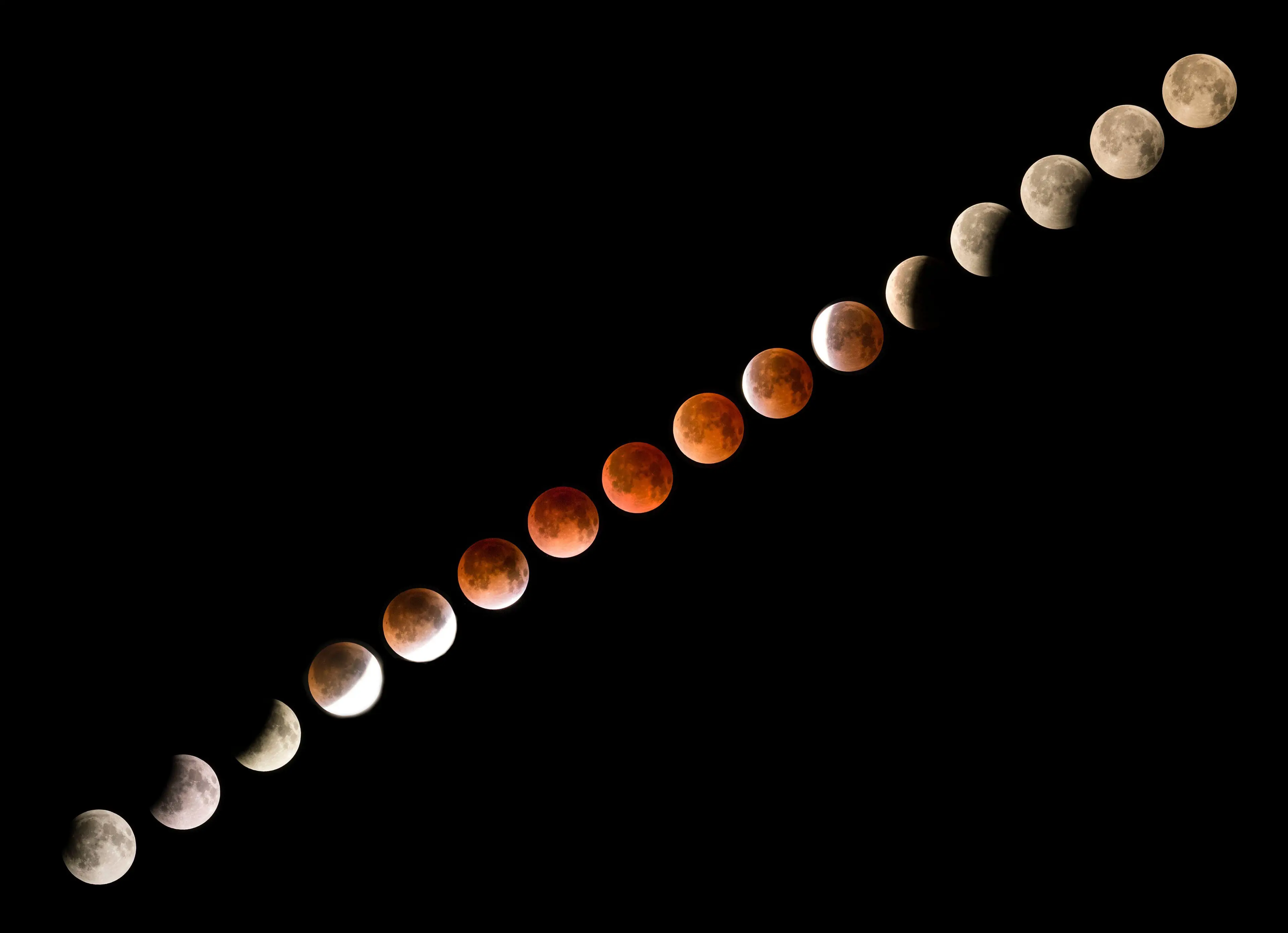 The moon will appear red during the total lunar eclipse.