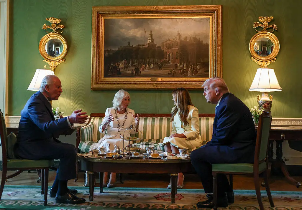 President Donald Trump and First Lady Melania Trump host King Charles III and Queen Camilla for tea at the White House (Suzanne Plunkett-Pool/Getty Images)