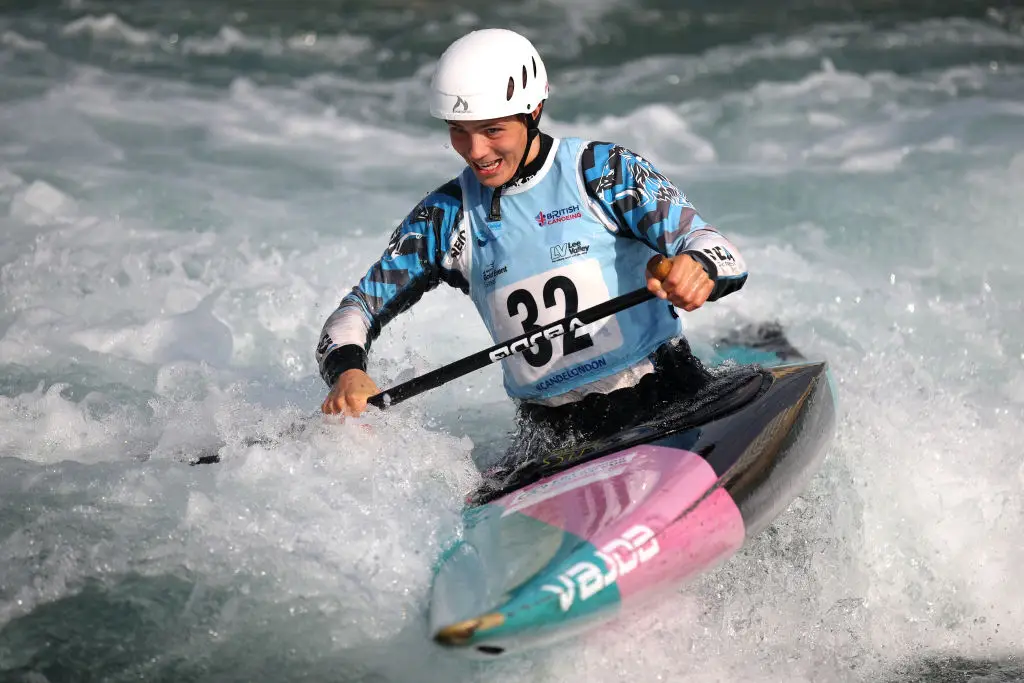 The athlete competing in the Canoe Slalom British senior team and Olympic selection trials in 2019 (Alex Pantling/Getty Images)