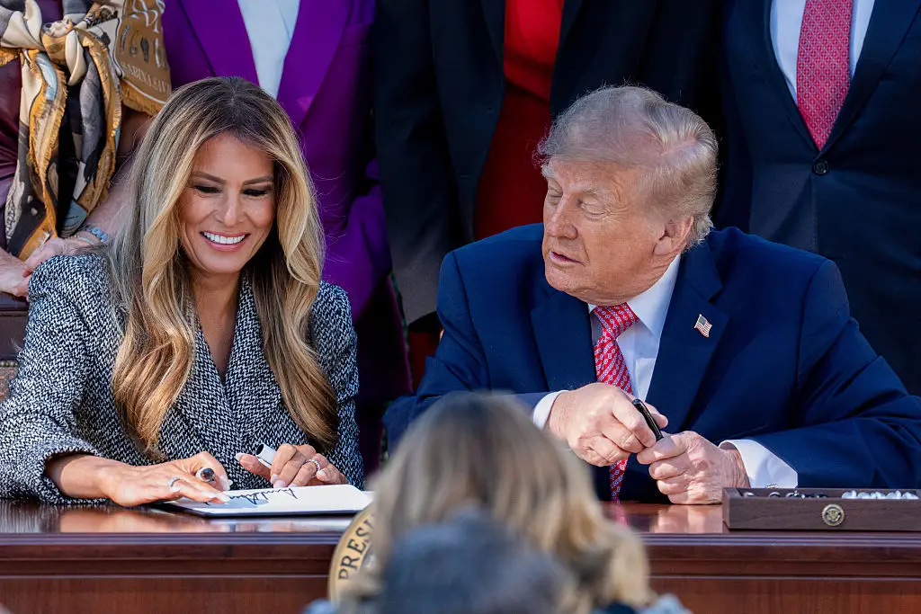 President Trump joined the First Lady during the speech. (Aaron Schwartz/Bloomberg via Getty Images)