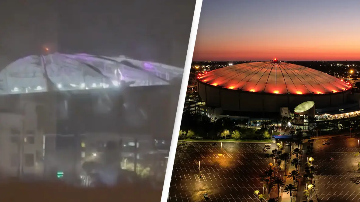 Stadium intended to shelter 10,000 people during Hurricane Milton has roof ripped off in horrifying footage