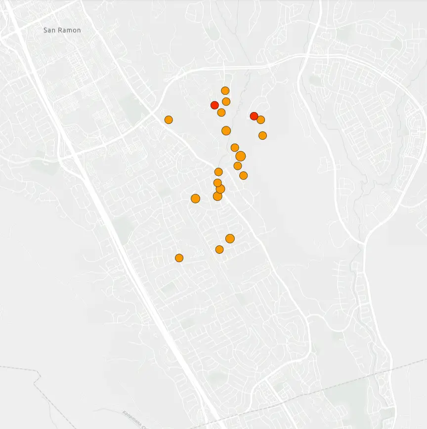 A map of the earthquakes in the San Roman area (USGS)