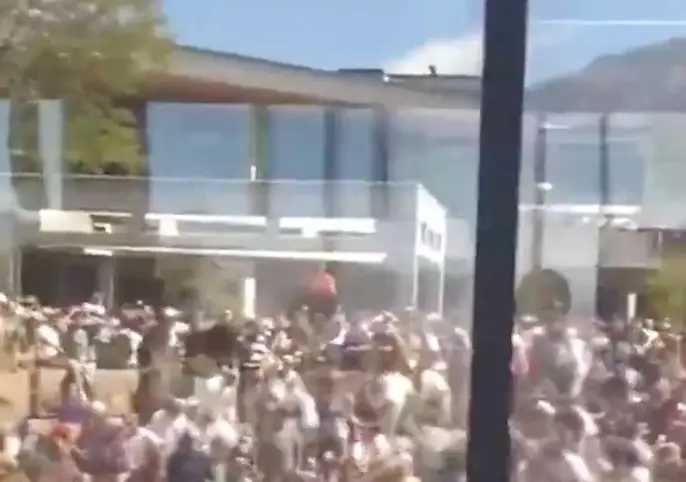 Multiple videos on social media have appeared to show someone on a university roof before and after the shooting