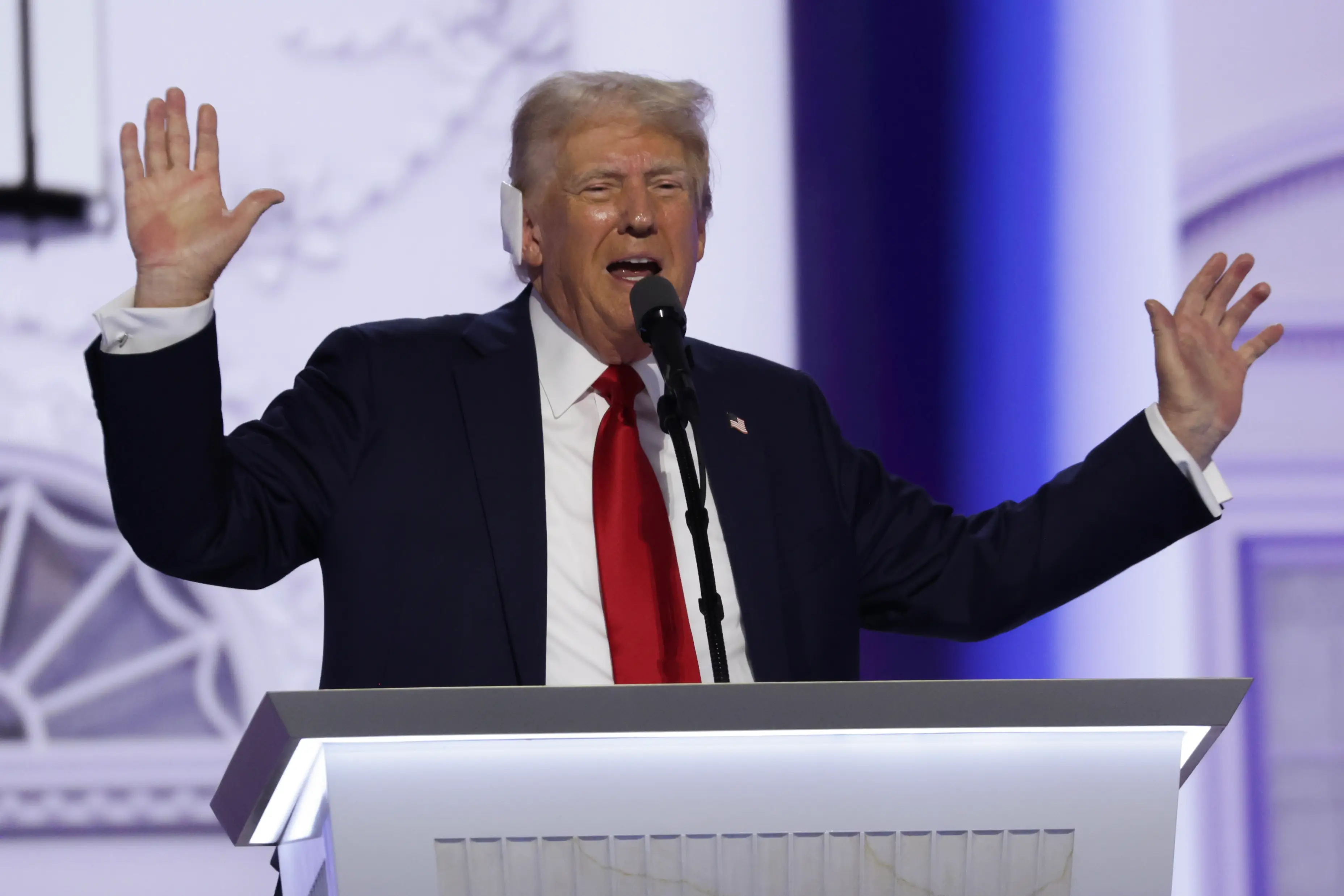Donald Trump has given his first major speech since his assassination attempt. (Alex Wong/Getty Images)