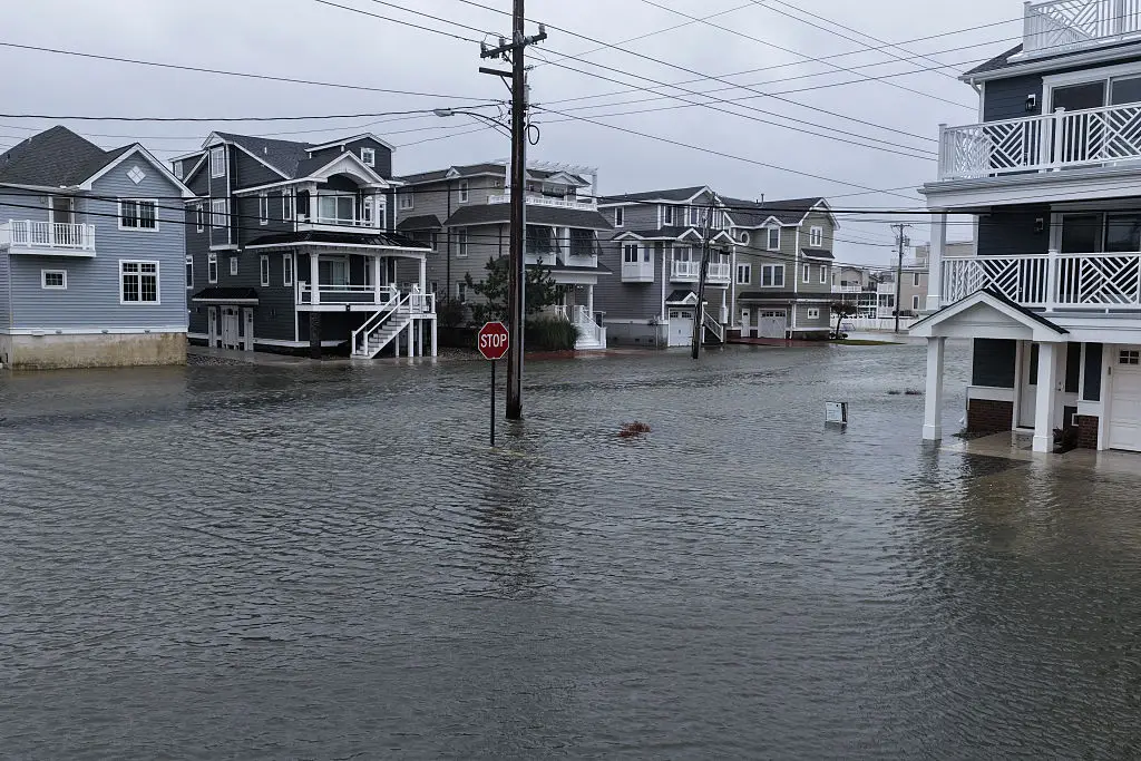 Floodwaters swallow coastal streets in New Jersey as the Nor’easter intensifies (Lokman Vural Elibol/Anadolu/Getty Images)