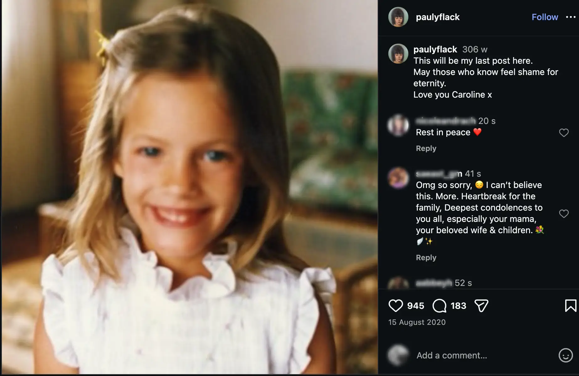 Paul Flack posted a tribute to his sister prior to his death (Instagram/paulyflack)