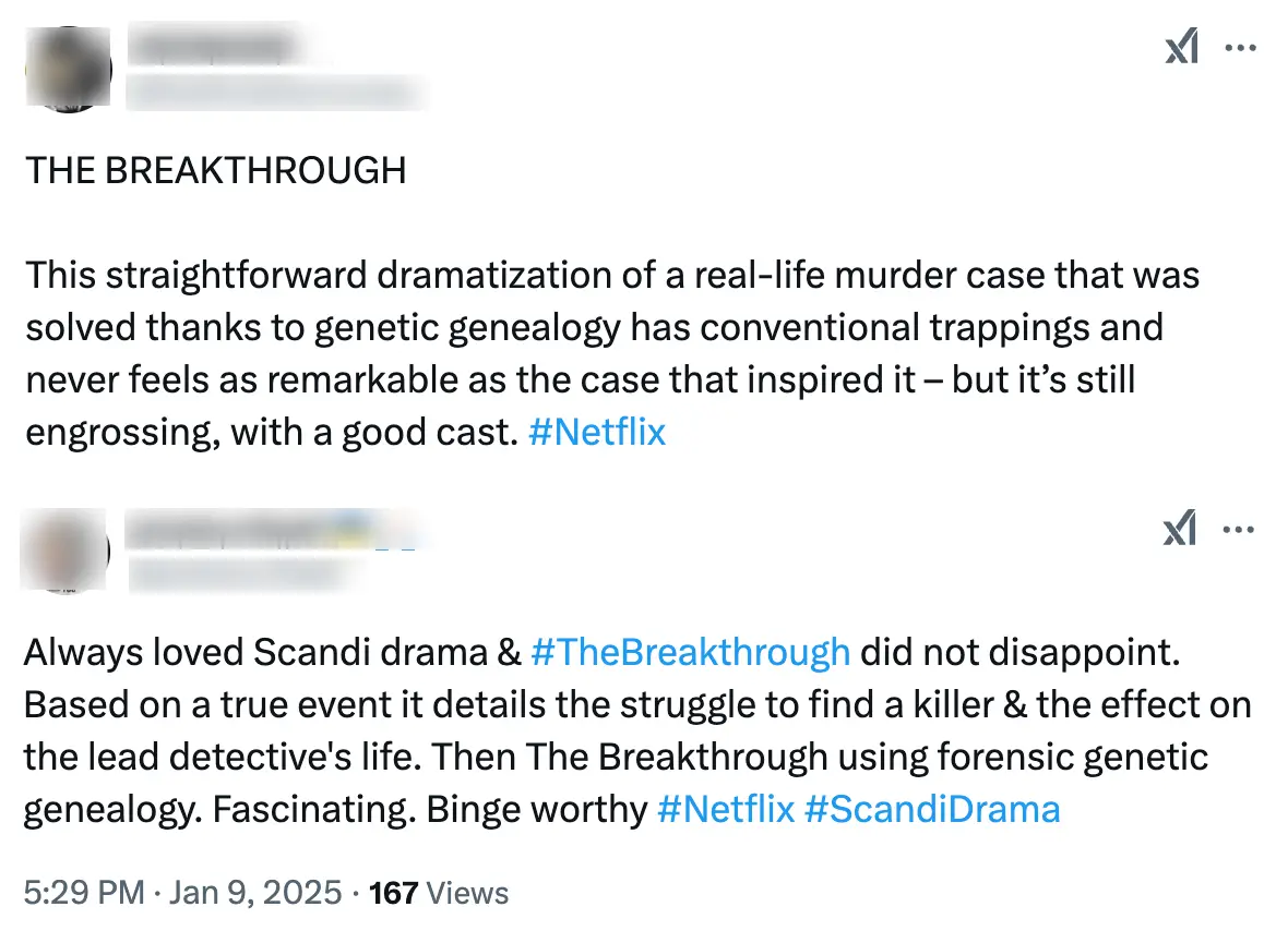 People are sharing their rave reviews of the series online (Twitter)