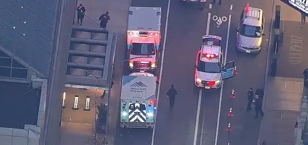 A large police presence remains on the scene (FOX)