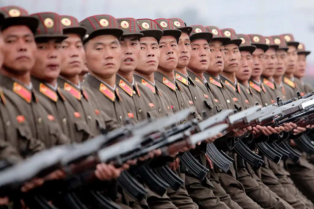 The nation prioritizes its Songun (military-first) policy, historically spending up to one-third of its national income on its military forces. (Dieter Depypere/Bloomberg via Getty Images)