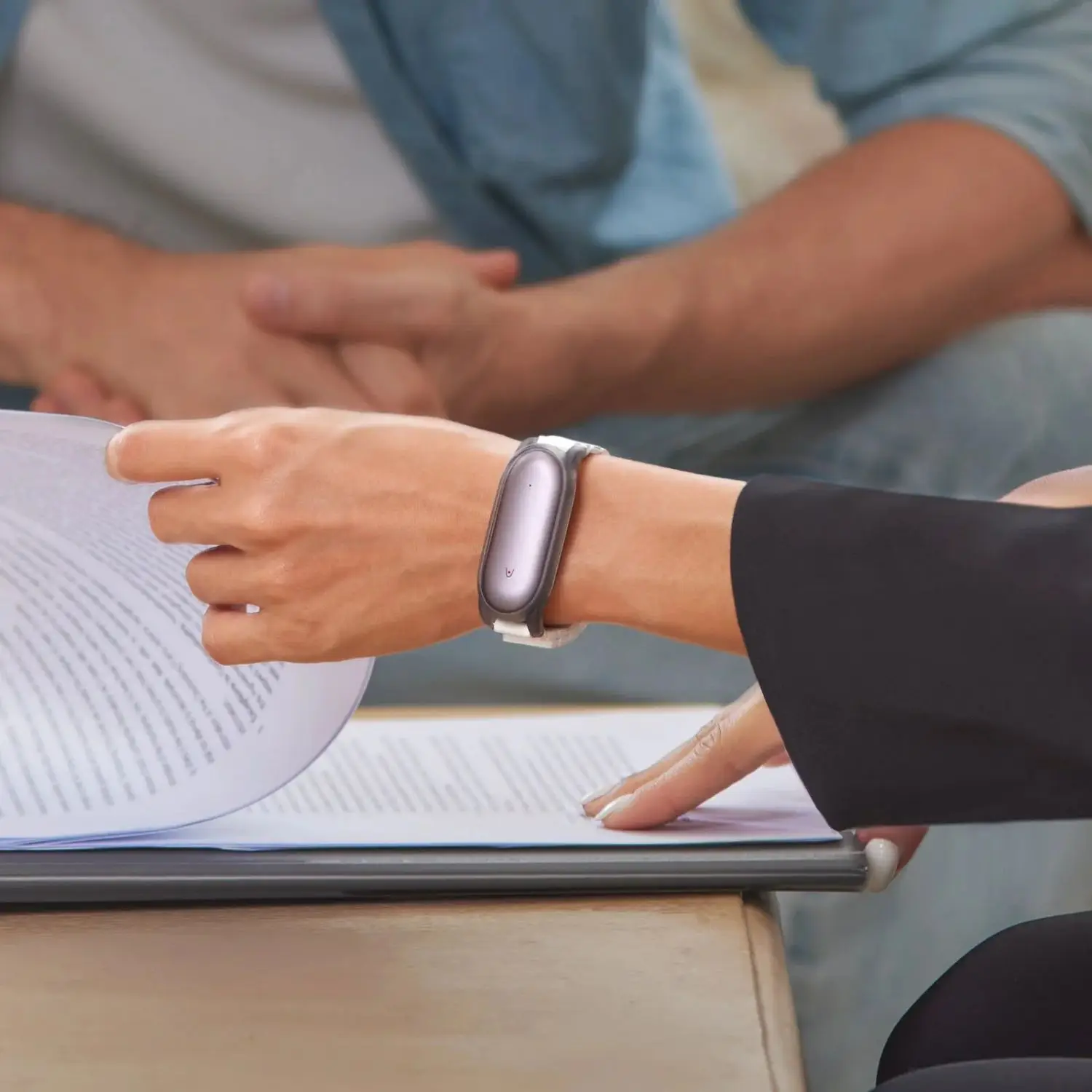 You can wear the tech on your wrist, around you neck, or as a brooch for hands-free recording (PLAUD)
