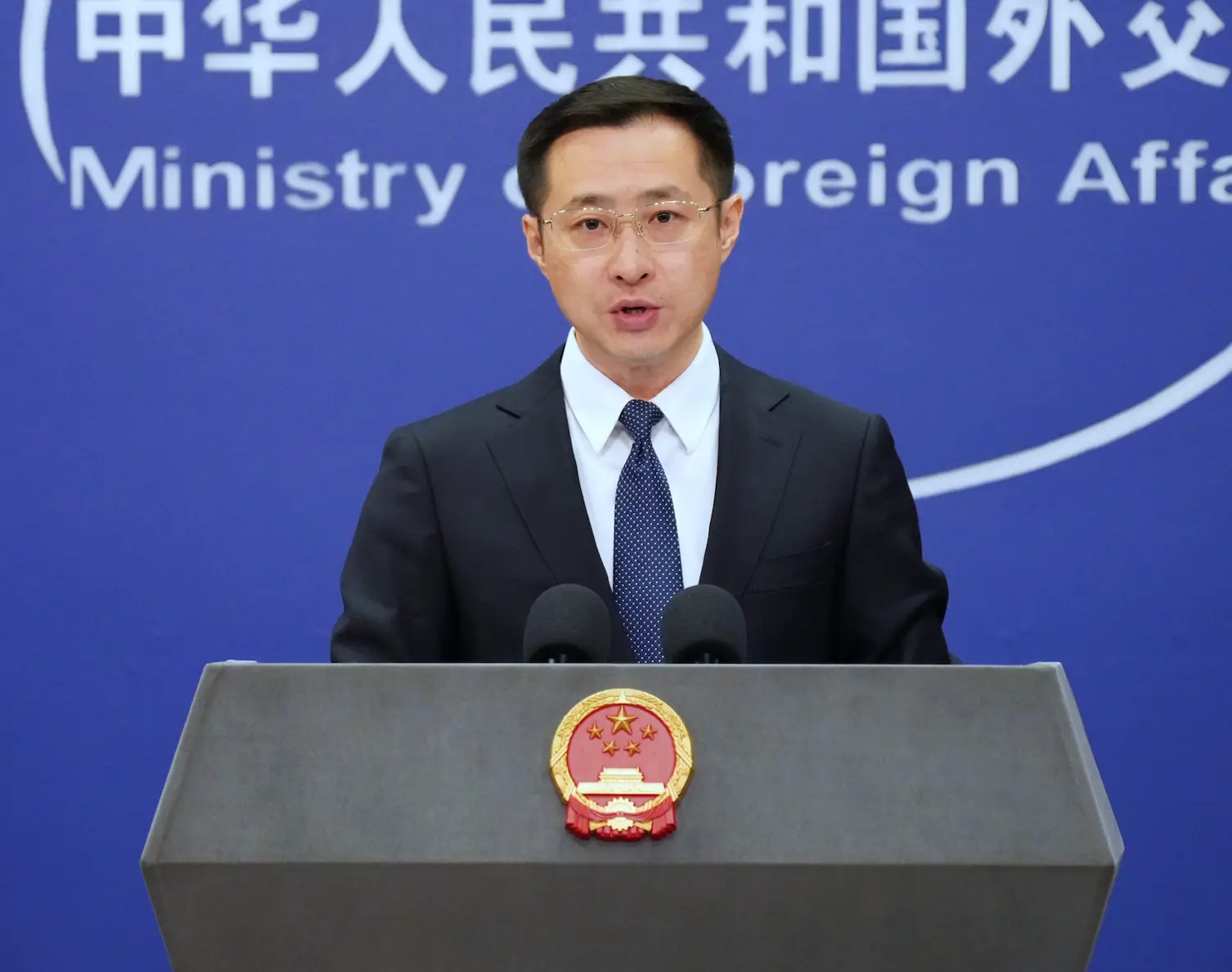 China's foreign affairs Lin Jian spoke about the tariffs coming from the US (VCG/VCG via Getty Images)