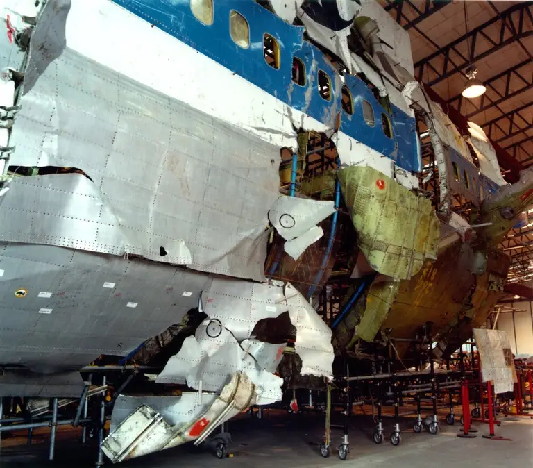 The explosion caused a 50 cm hole on the left side of the plane and caused the upper deck walls and roof to rip away from the jet rapidly post explosion. (FBI)
