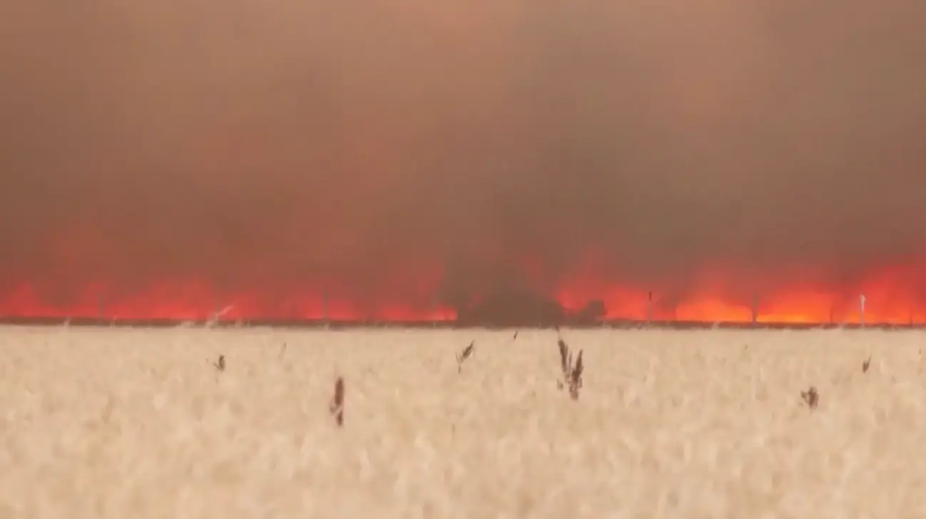 Terrifying footage has emerged of a man escaping a tractor in Spain after it’s engulfed by flames.