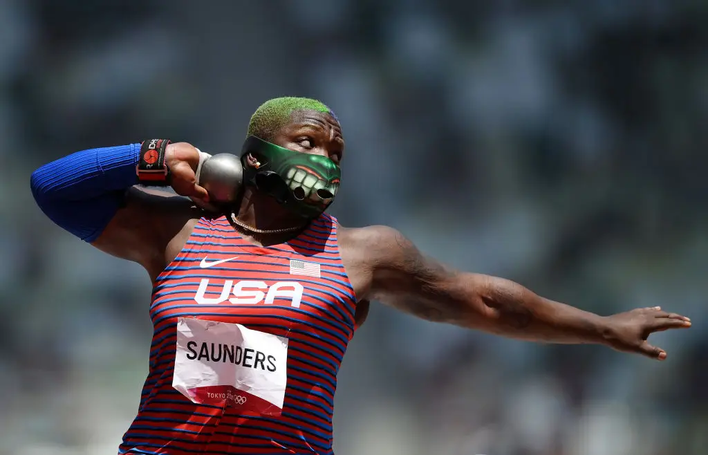 Saunders donning a Hulk mask during the last Olympics. (Matthias Hangst/Getty Images)