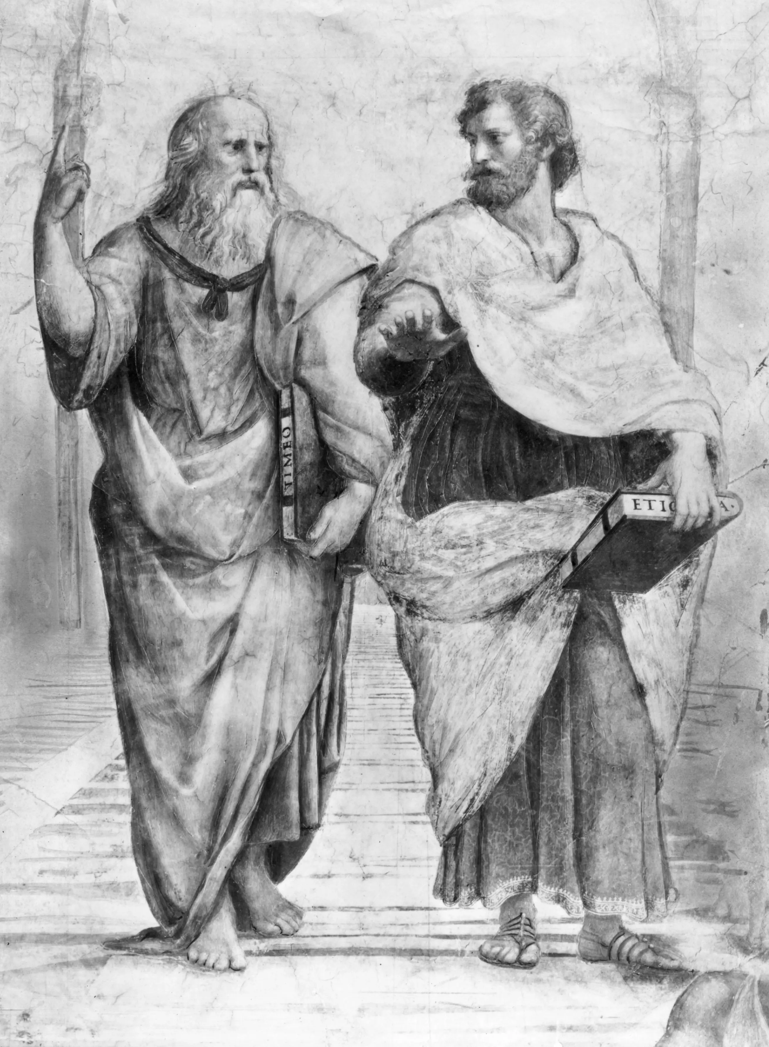 Pictured - Plato and MrBeast debating the 'red button, blue button' problem