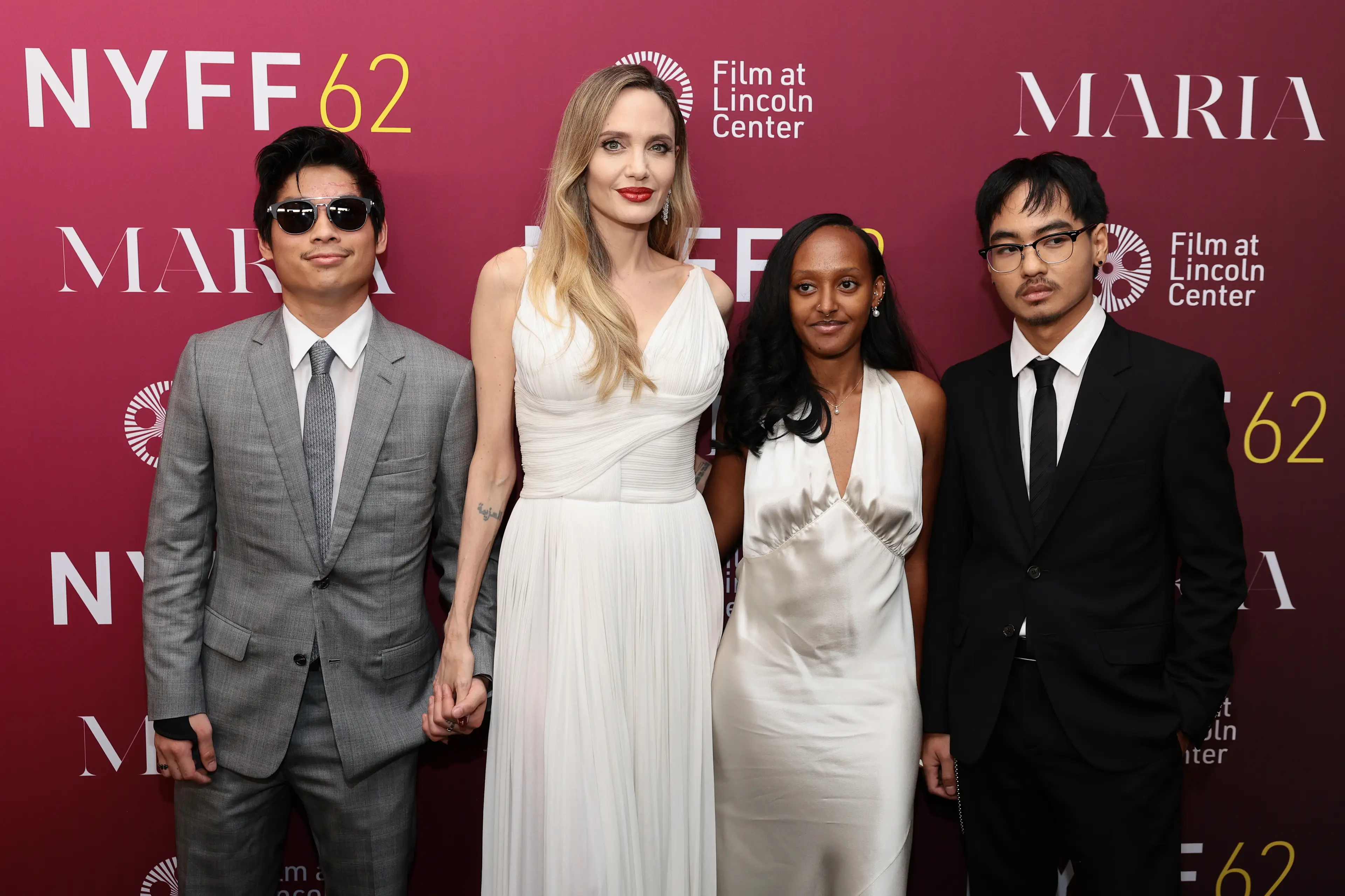Angelina Jolie at the New York Film Festival screening of biopic Maria with her children, Knox, Zahara and Maddox (Dimitrios Kambouris/Getty Images for FLC)