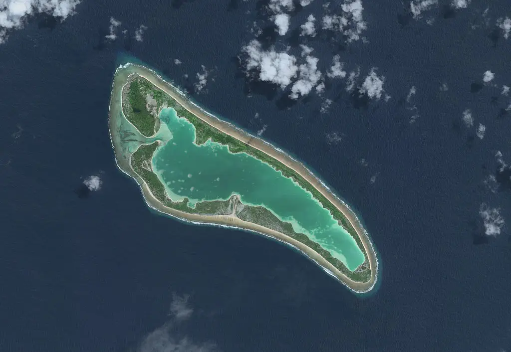 A team from Purdue University in Indiana arrived at Nikumaroro Island in the South Pacific on Monday. (Satellite image (c) 2026 Vantor)