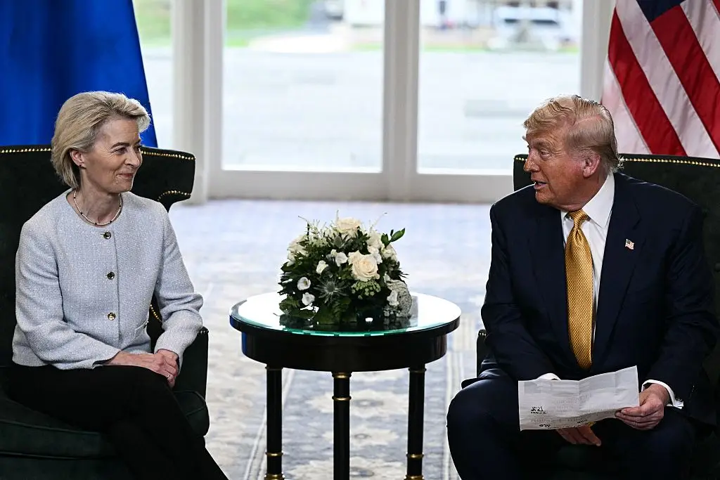 Trump with European Commission President Ursula von der Leyen after securing a US-EU trade deal (BRENDAN SMIALOWSKI/AFP via Getty Images)