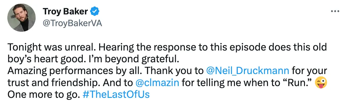 Baker thanked the show's co-creators on Twitter.