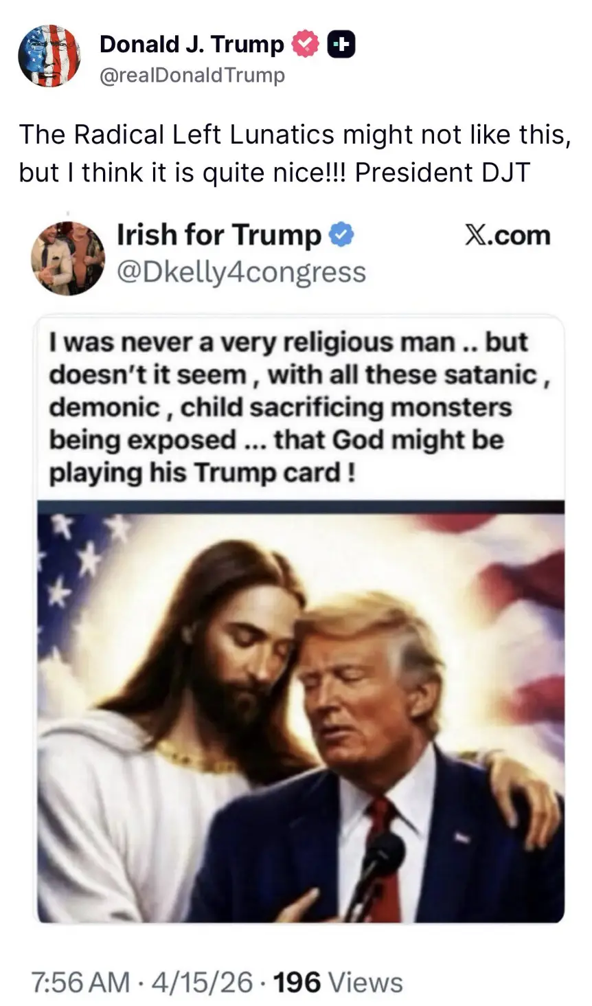 After deleting the original Jesus post, the president then posted this on Truth Social (TruthSocial/@realDonaldTrump)