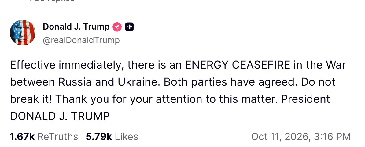 President Donald Trump made the claim on his Truth Social account (TruthSocial/Donald Trump)