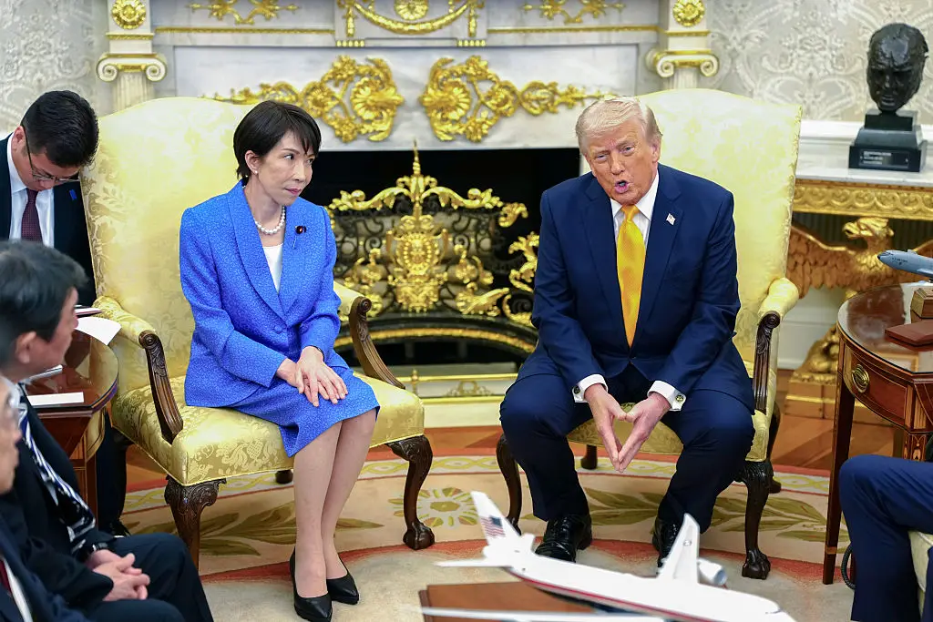 Things took a awkward turn during Trump's Oval Office meeting with Sanae Takaichi (Aaron Schwartz/CNP/Bloomberg via Getty Images)