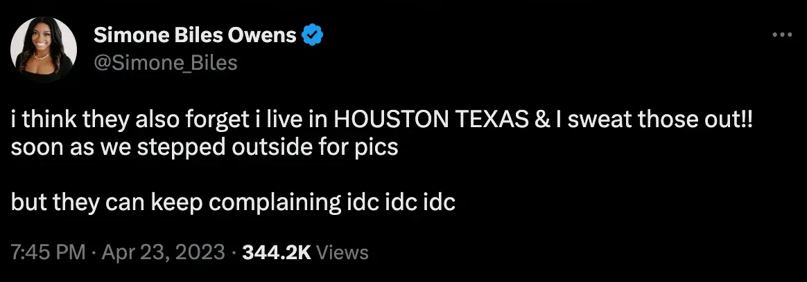 Biles responded to the criticism on Twitter.