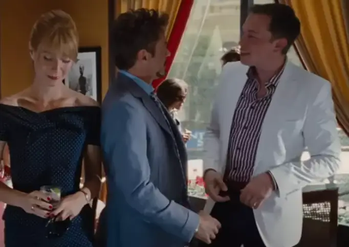 Tony Stark and Pepper Potts bump into Musk and exchange pleasantries (Paramount Pictures/ Walt Disney Studios Motion Pictures)