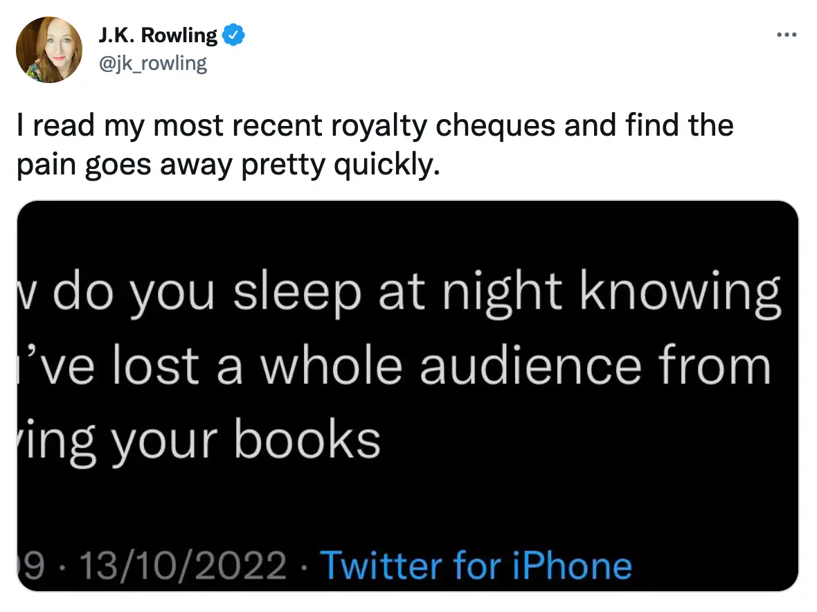 The Harry Potter creator swiftly clapped back at the user questioning her morals.