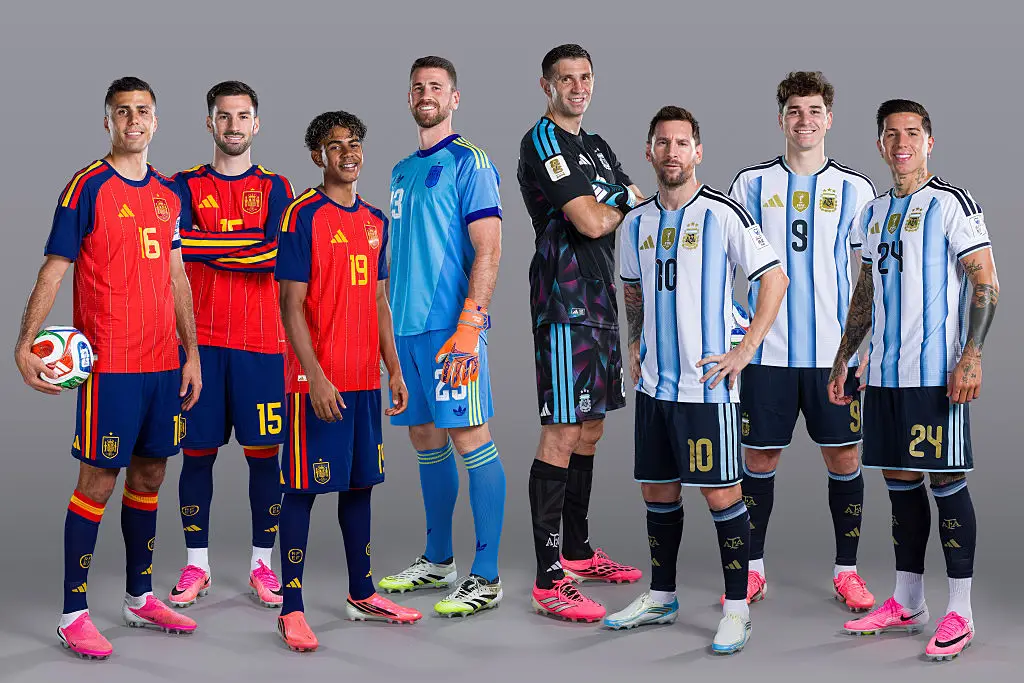 Spain and Argentina face off on Sunday for world cup glory. (Photo by FIFA/FIFA via Getty Images)
