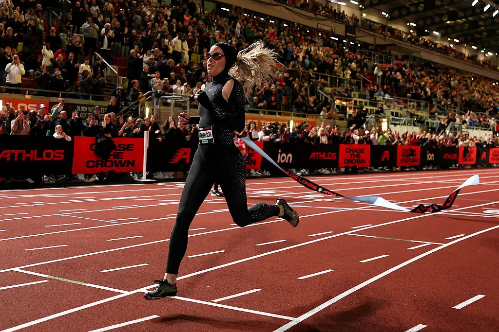 The Nike suit apparently makes her run faster (Michael Steele/Athlos/Getty Images)