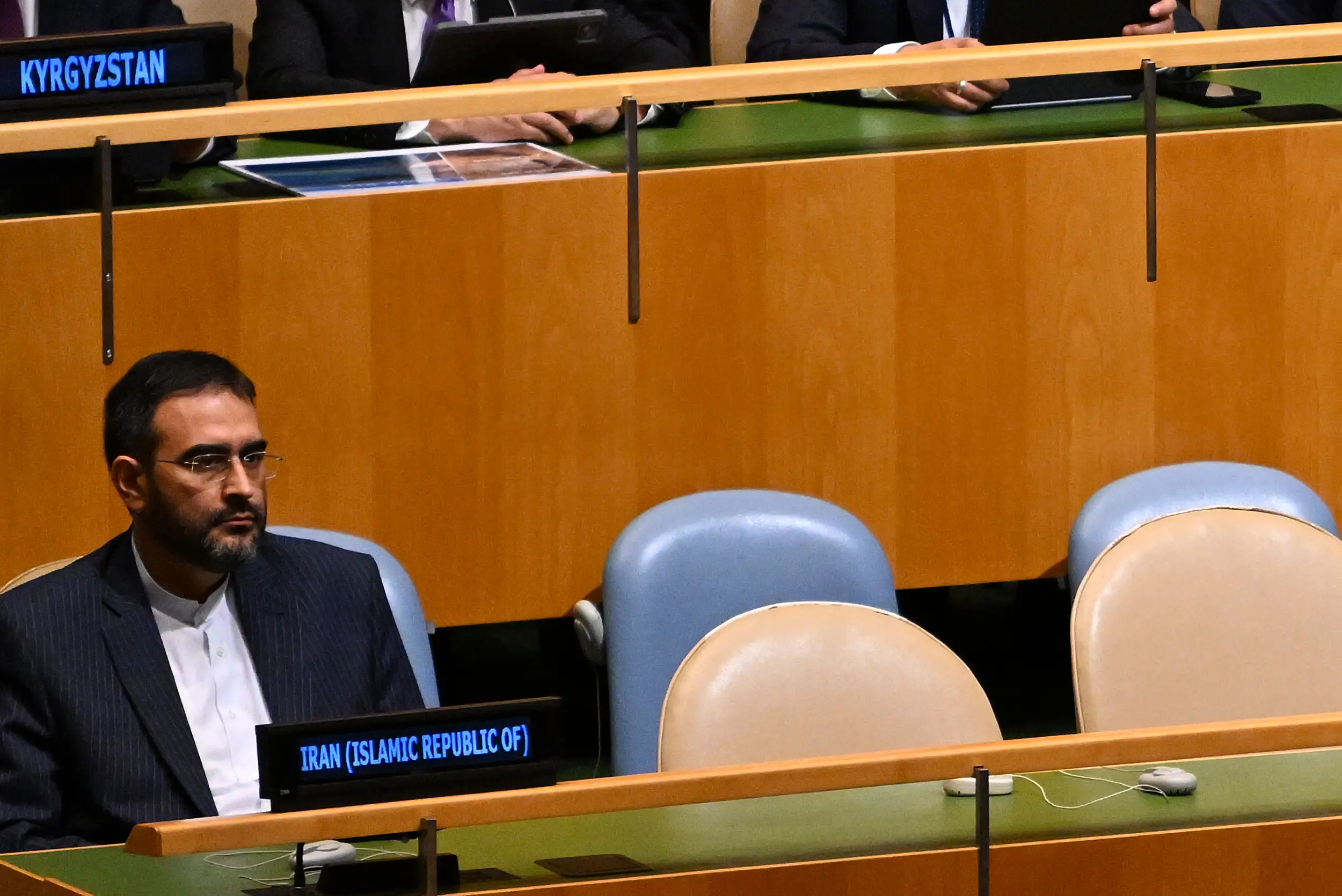 An Iranian diplomat sat stonefaced throughout Trump's speech ( Alexi J. Rosenfeld/Getty Images)