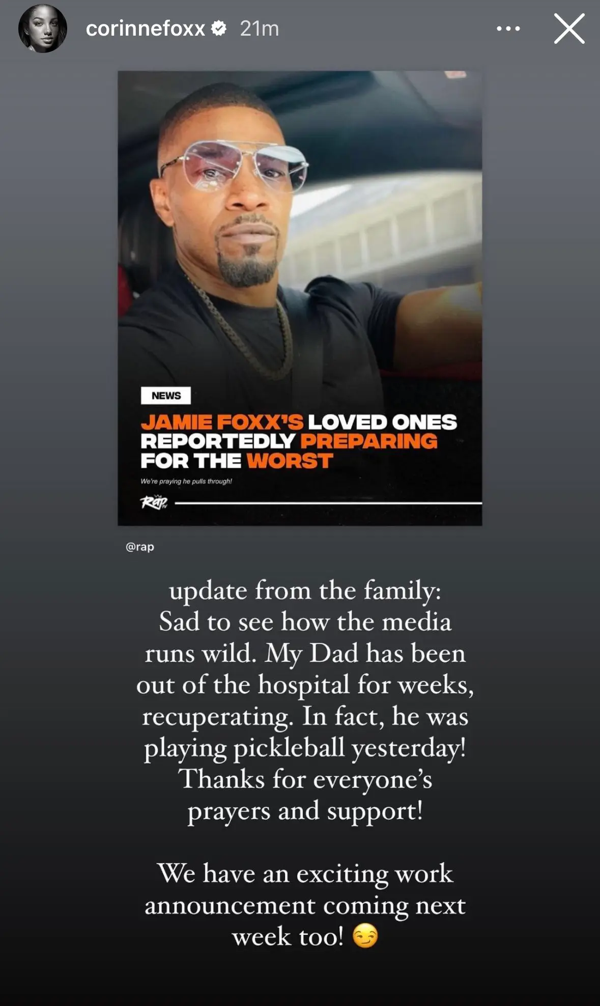 Corine responded to the rumours on social media.