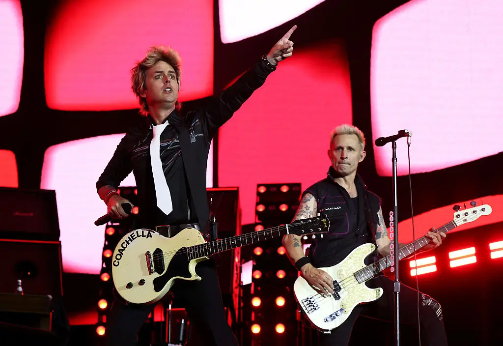Billie Joe Armstrong and Mike Dirnt of Green Day perform at the Coachella Stage yesterday (Kevin Mazur/Getty Images for Coachella)