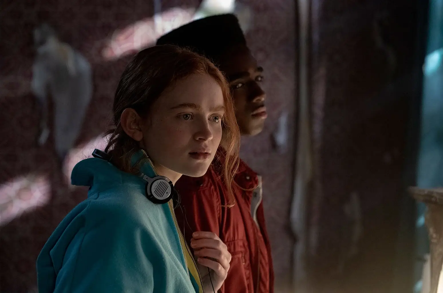 Sadie Sink as Max and Caleb McLaughlin as Lucas.