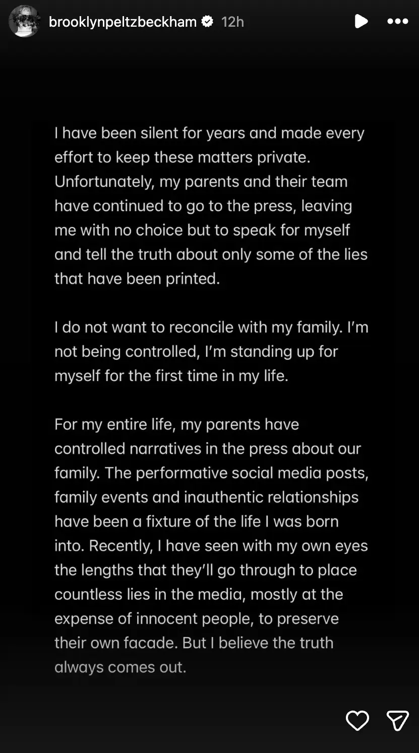 Brooklyn Beckham has broken his silence on the fallout with his parents (brooklynpeltzbeckham/Instagram)