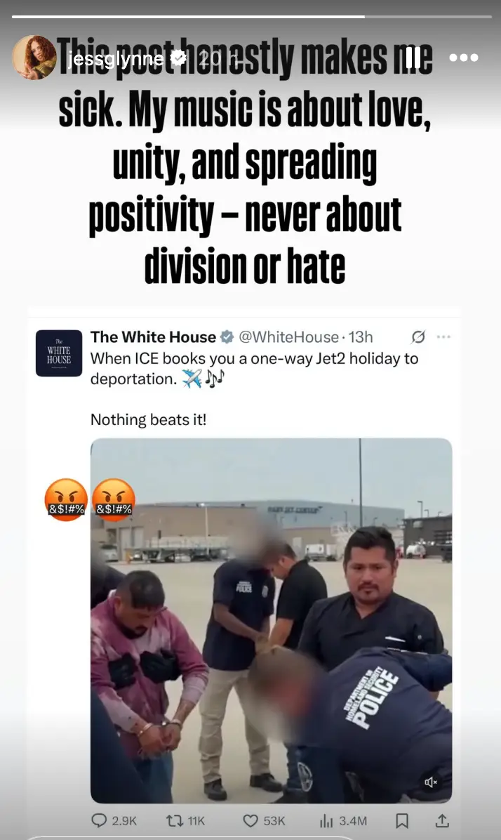 Jess Glynne has hit out at the White House's use of the meme (Instagram/@jessglynne)