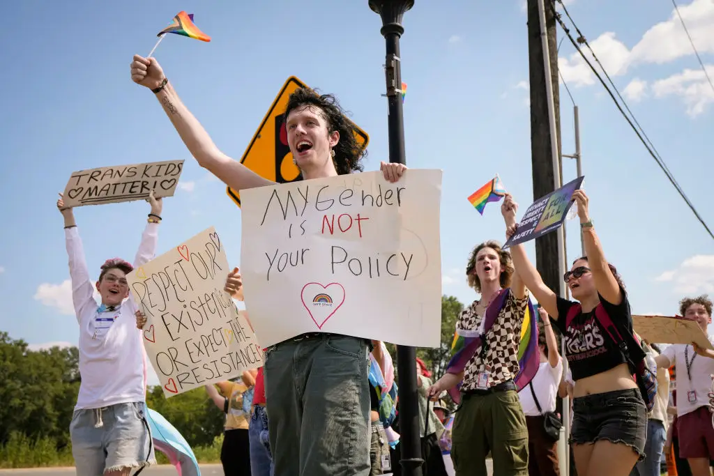 Students protest against transgender policies in Katy, Texas, back in 2023 (Brett Coomer/Houston Chronicle via Getty Images)