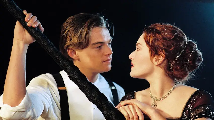 Leonardo DiCaprio and Kate Winslet in Titanic.