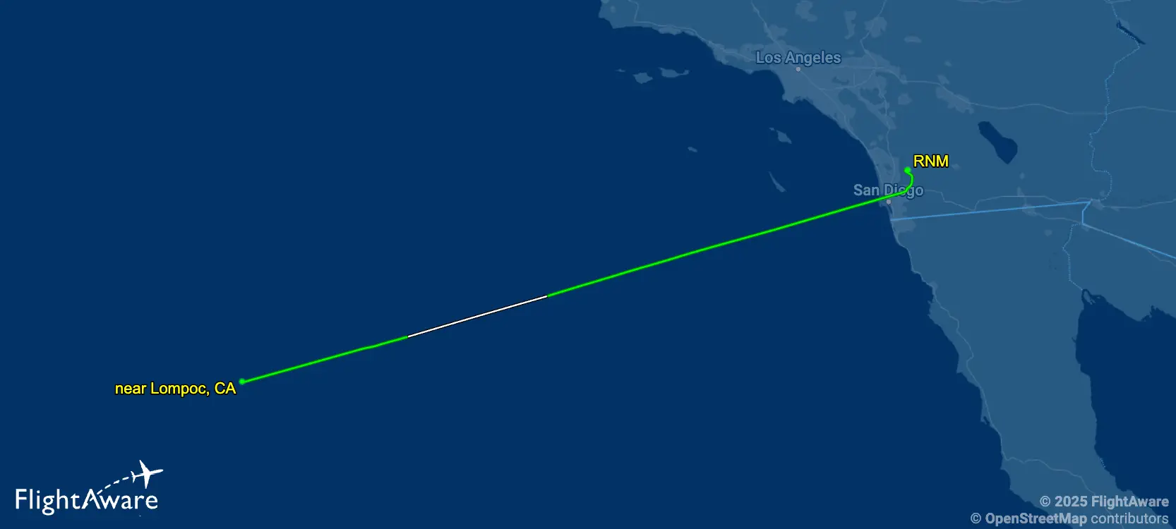 The plane ended up flying hundreds of miles off the San Diego coast (FlightAware)