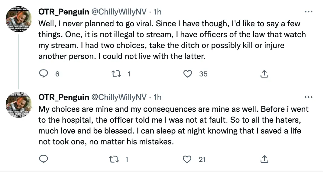 The streamer has stressed he was not at fault.