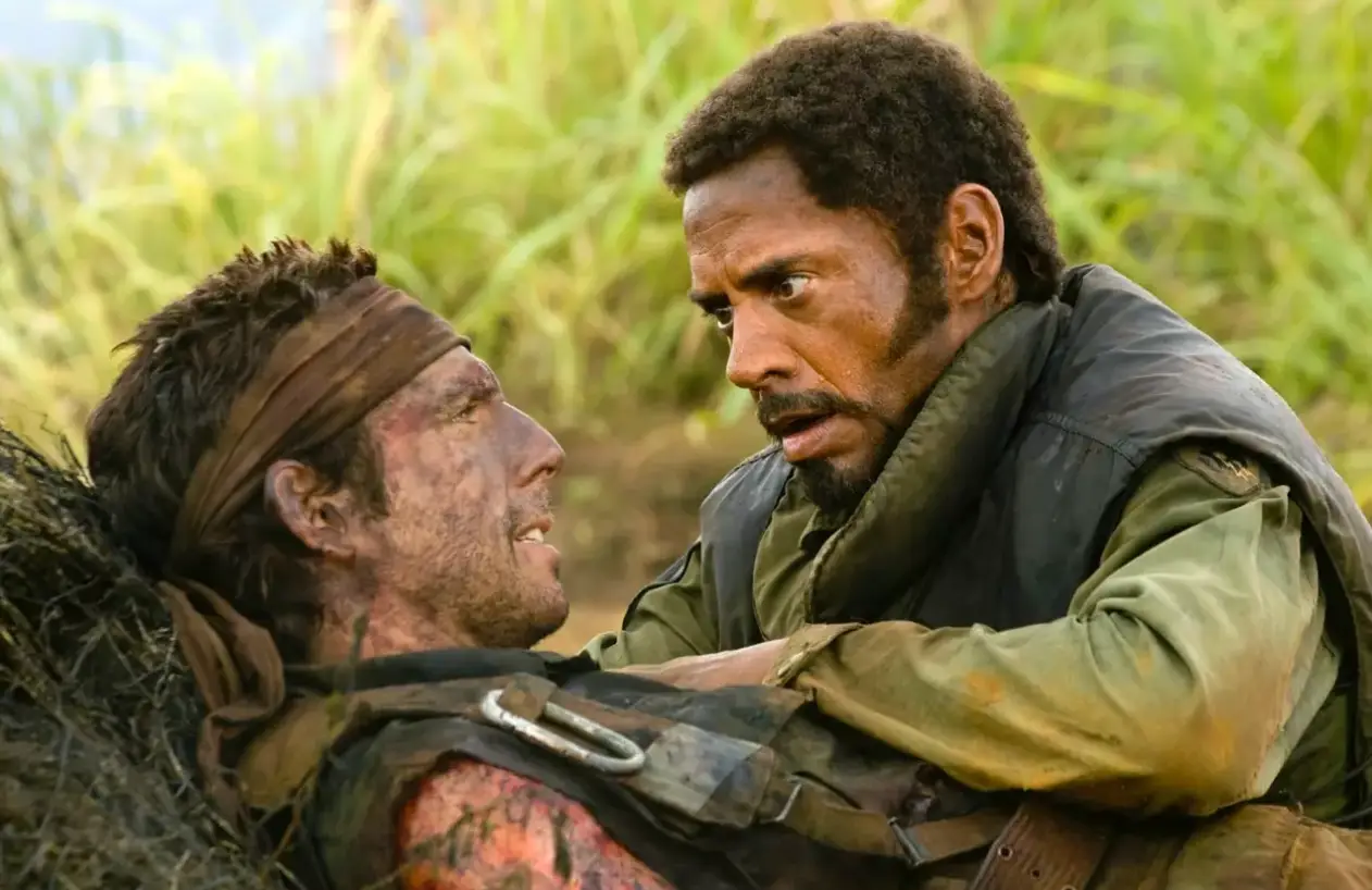 Robert Downey Jr. and Ben Stiller in Tropic Thunder.